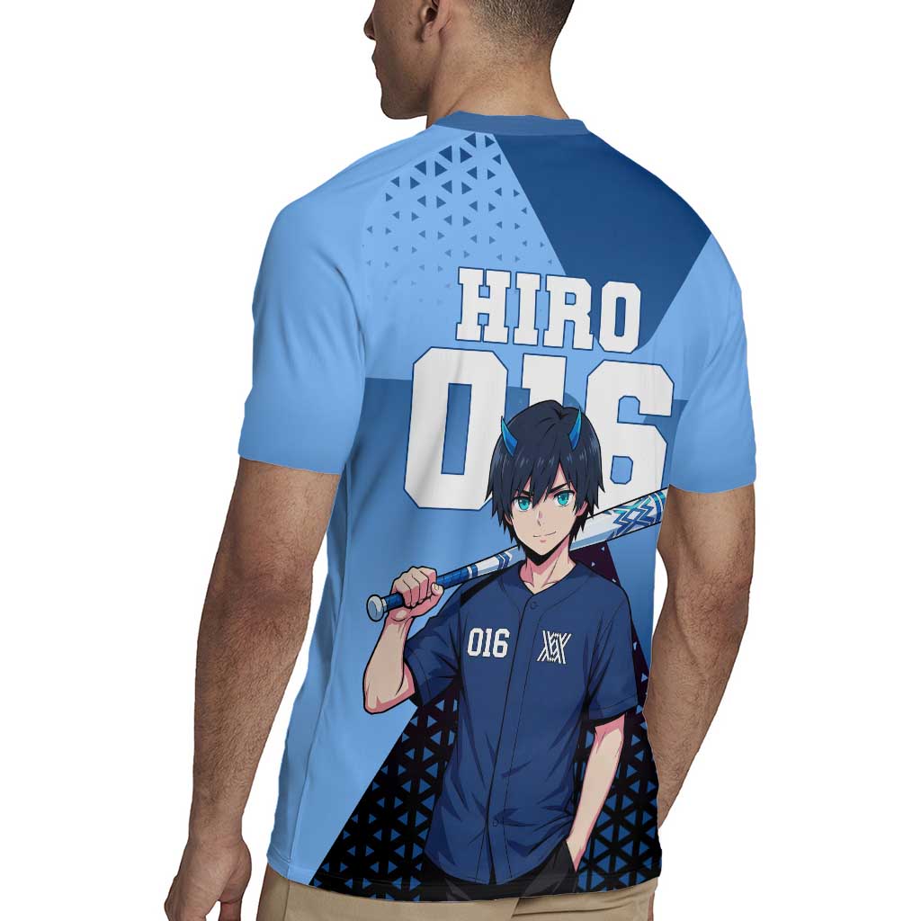 Hiro Rugby Jersey Geometric Blue Baseball Anime Style