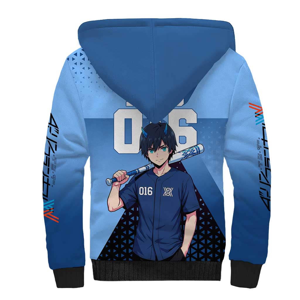 Hiro Sherpa Hoodie Geometric Blue Baseball Anime Style