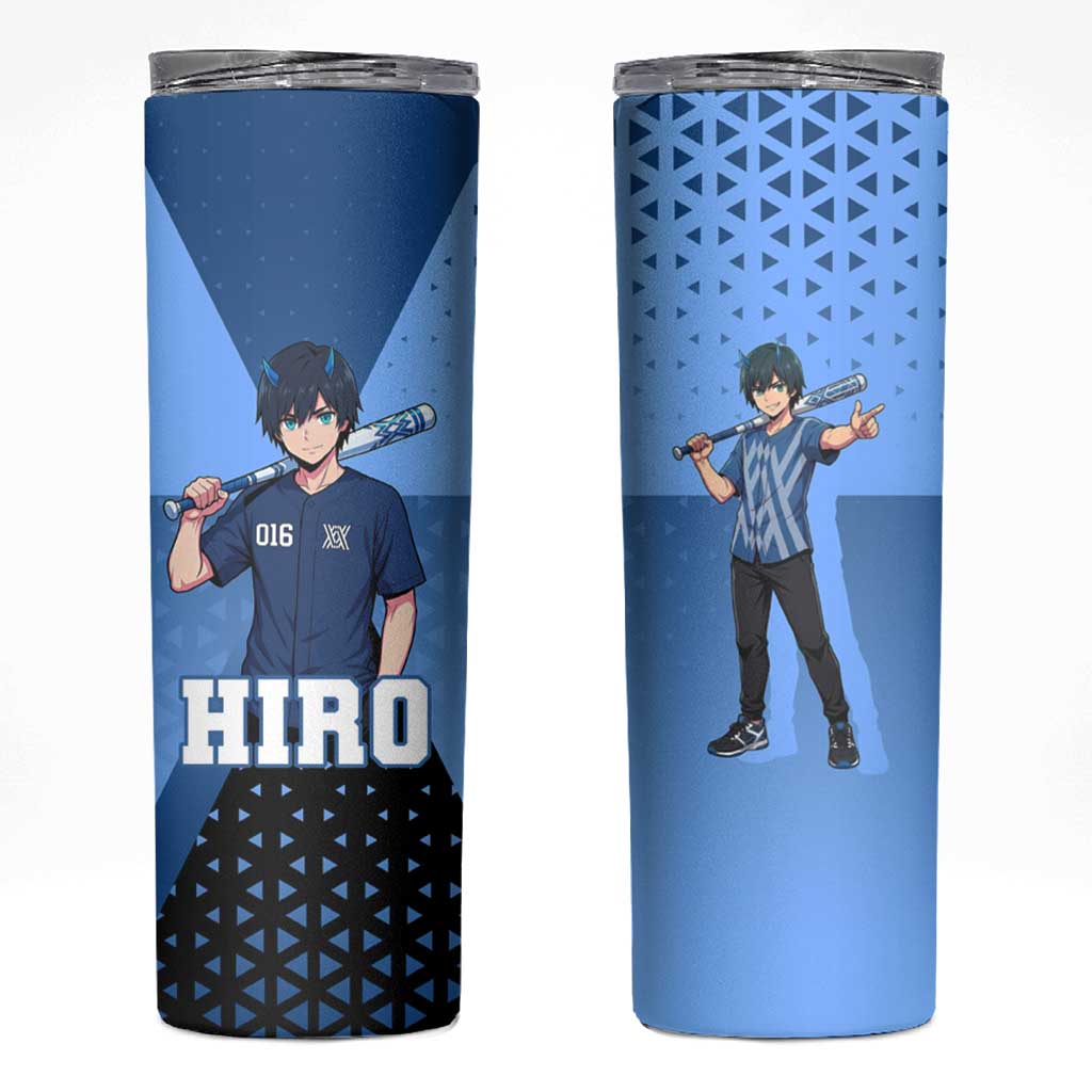 Hiro Skinny Tumbler Geometric Blue Baseball Anime Style