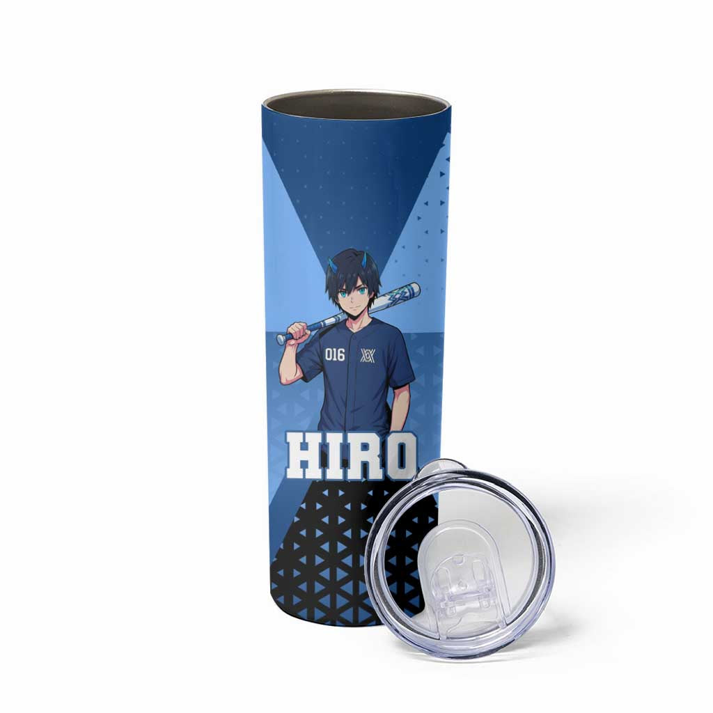 Hiro Skinny Tumbler Geometric Blue Baseball Anime Style