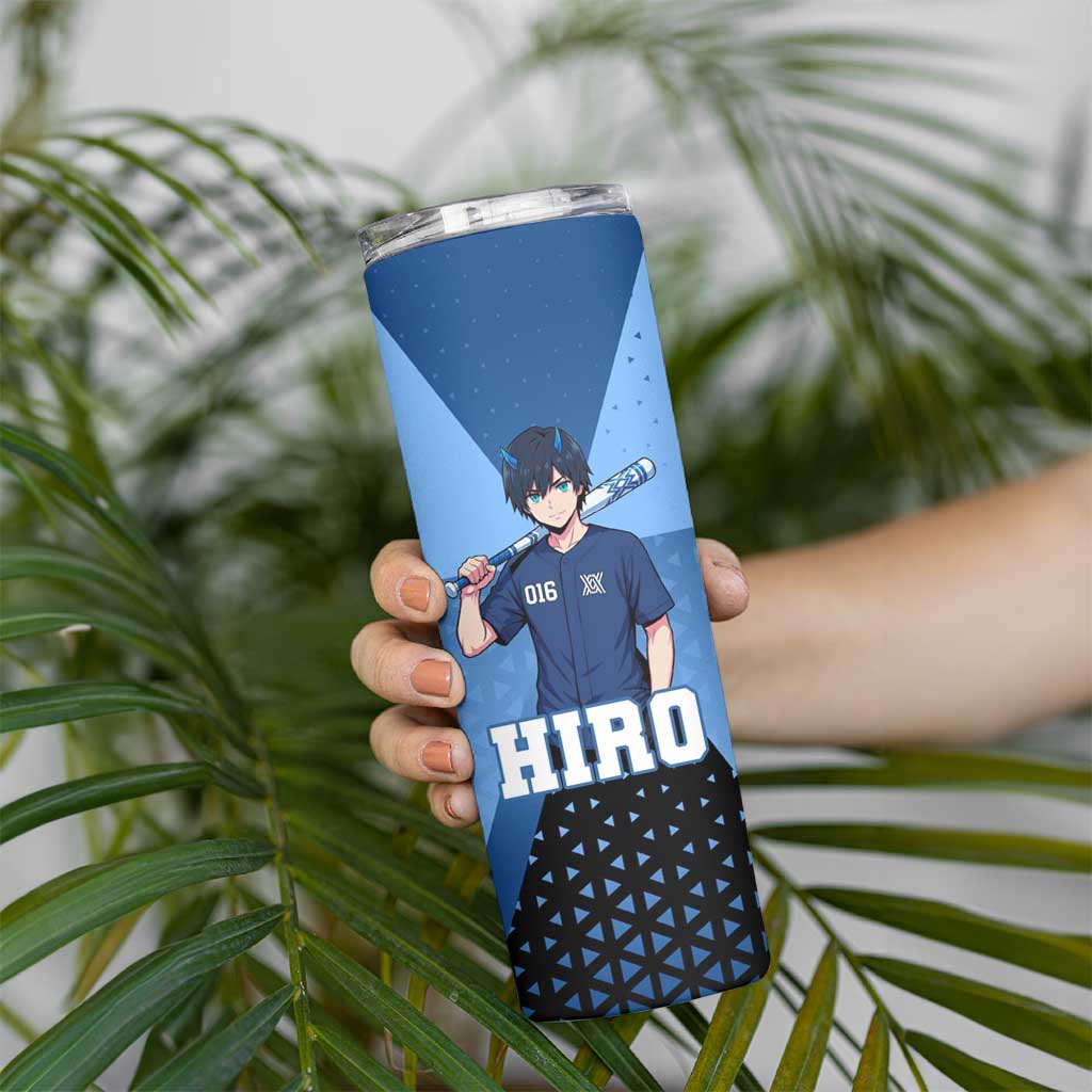 Hiro Skinny Tumbler Geometric Blue Baseball Anime Style