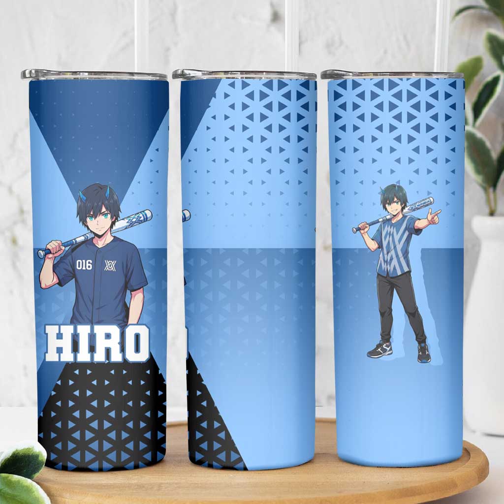 Hiro Skinny Tumbler Geometric Blue Baseball Anime Style
