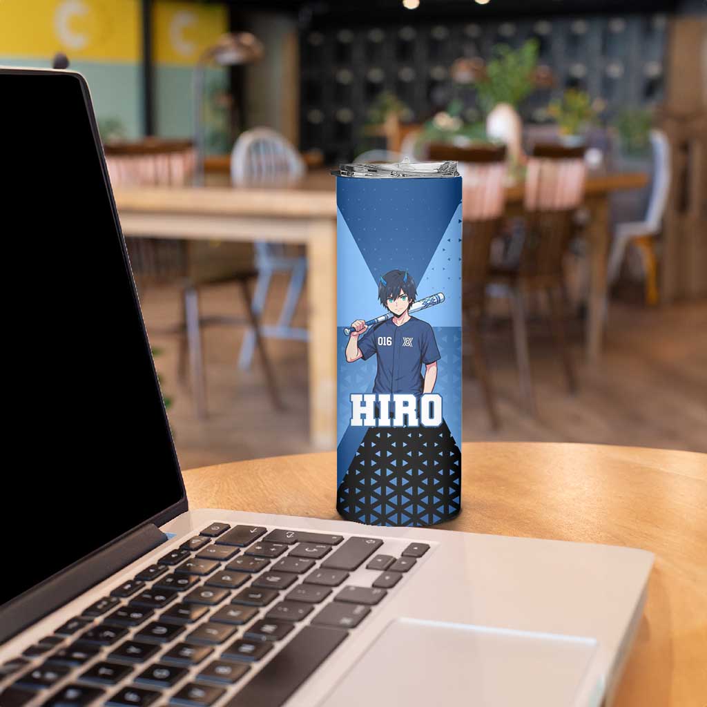 Hiro Skinny Tumbler Geometric Blue Baseball Anime Style