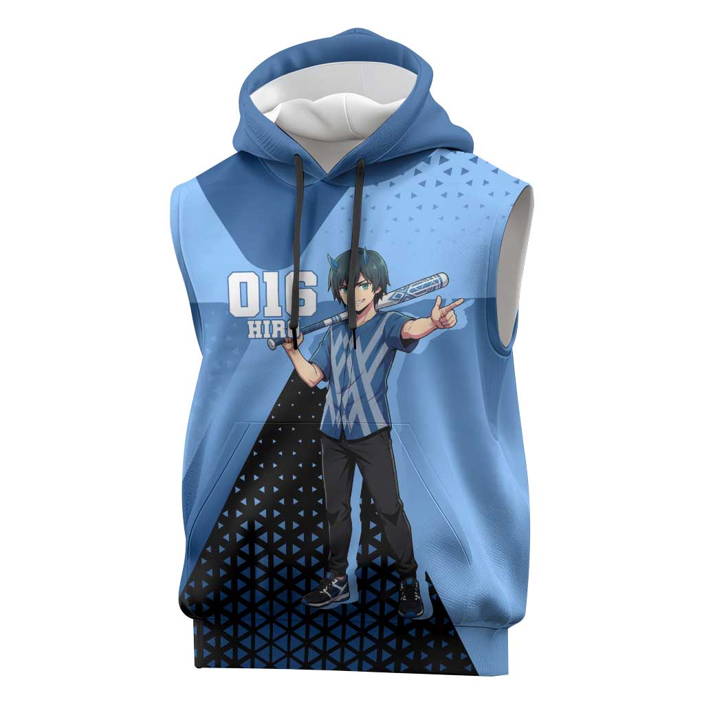 Hiro Sleeveless Hoodie Geometric Blue Baseball Anime Style