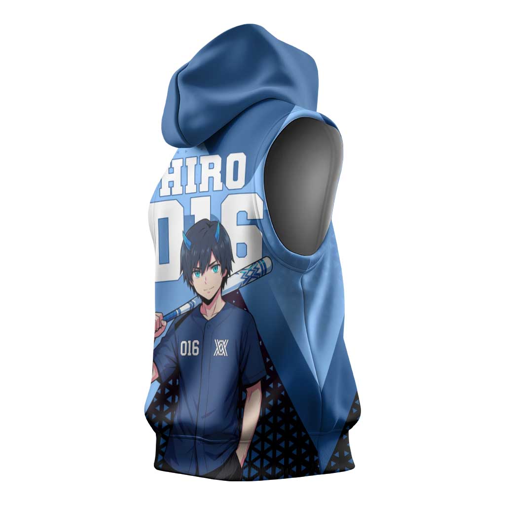 Hiro Sleeveless Hoodie Geometric Blue Baseball Anime Style