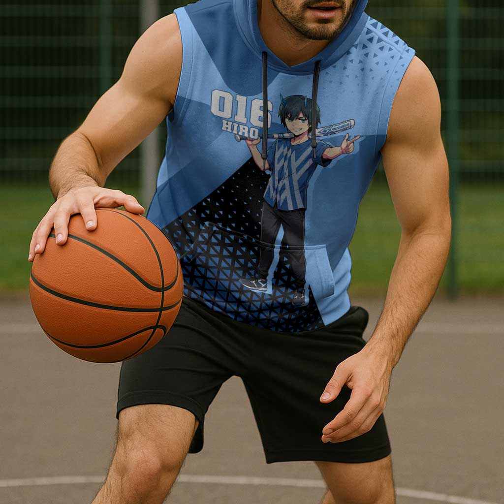 Hiro Sleeveless Hoodie Geometric Blue Baseball Anime Style