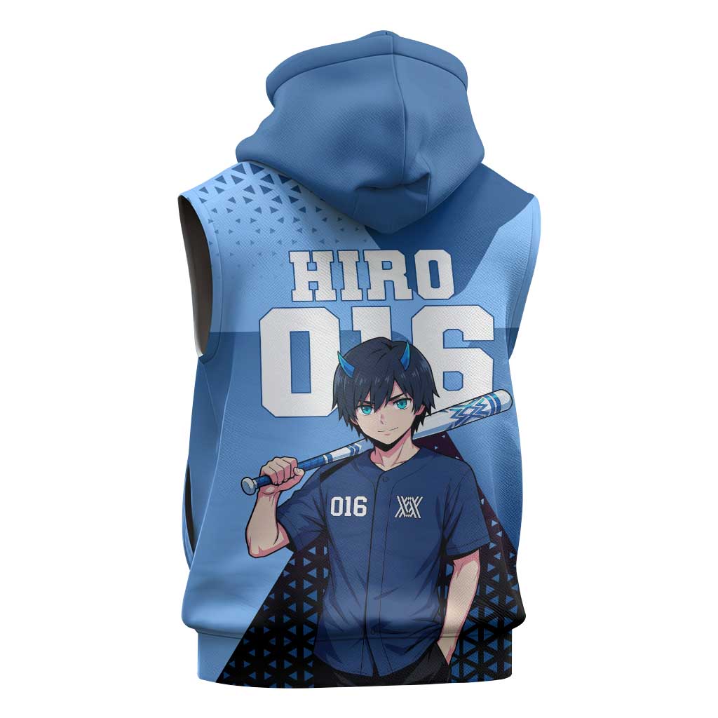 Hiro Sleeveless Zip Hoodie Geometric Blue Baseball Anime Style