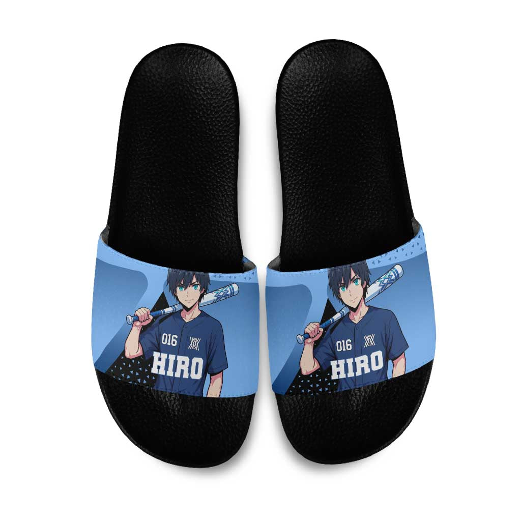 Hiro Slide Sandals Geometric Blue Baseball Anime Style