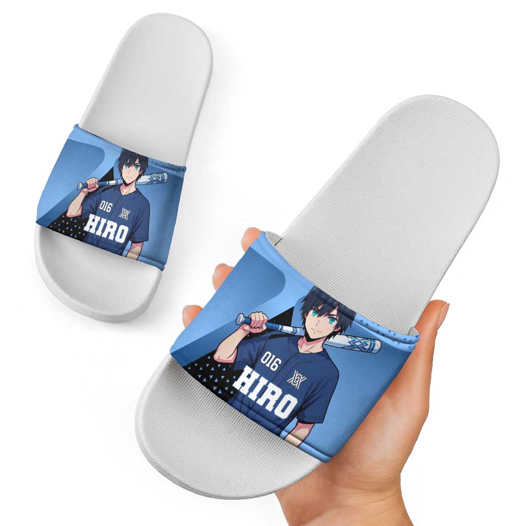 Hiro Slide Sandals Geometric Blue Baseball Anime Style