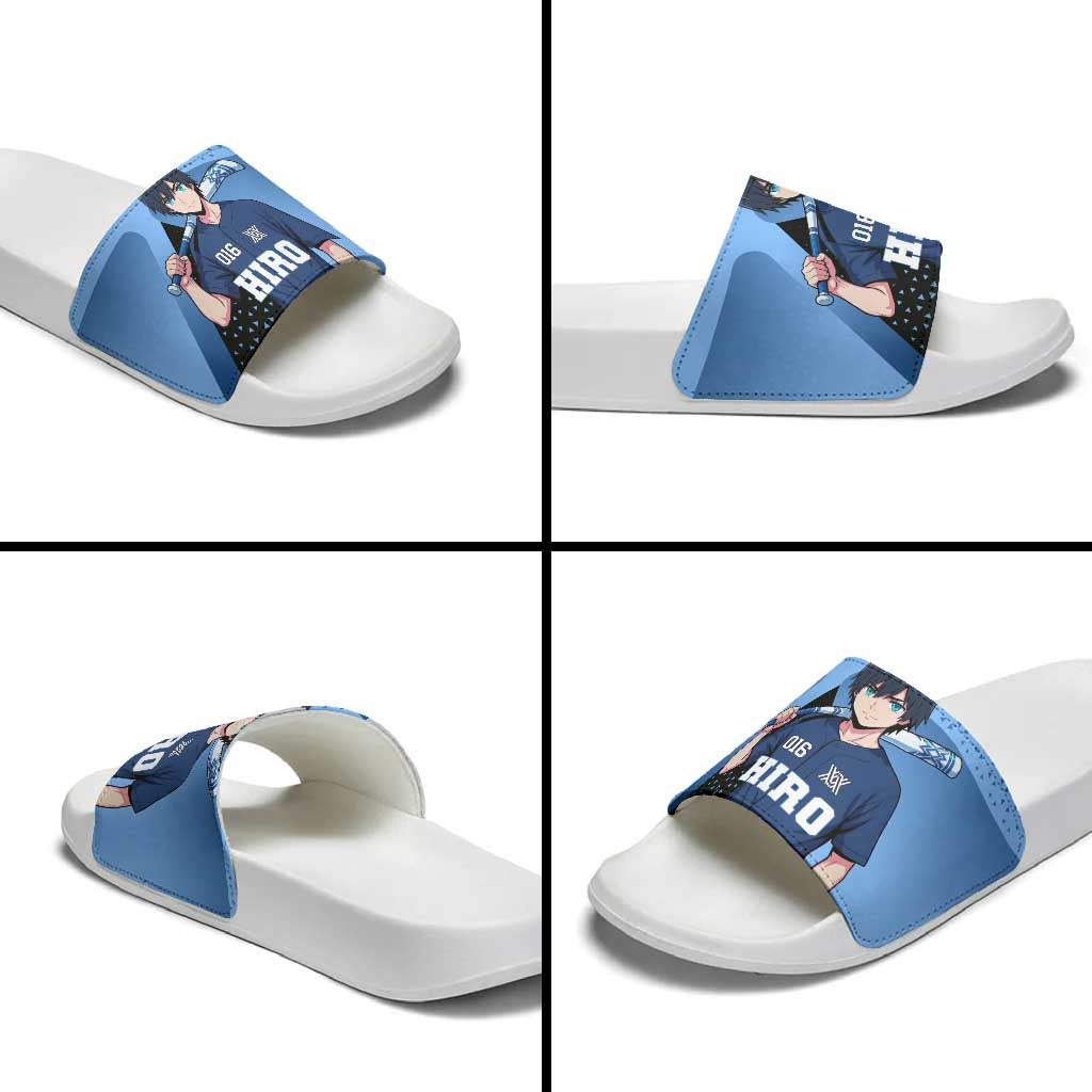 Hiro Slide Sandals Geometric Blue Baseball Anime Style