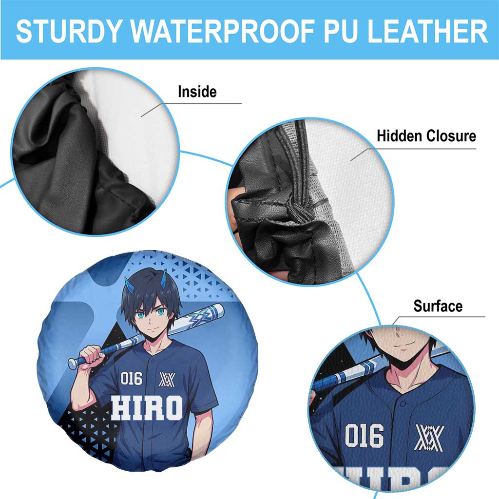 Hiro Spare Tire Cover Geometric Blue Baseball Anime Style