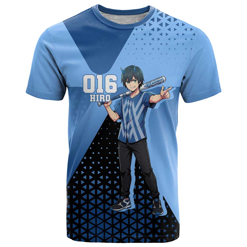 Hiro T Shirt Geometric Blue Baseball Anime Style