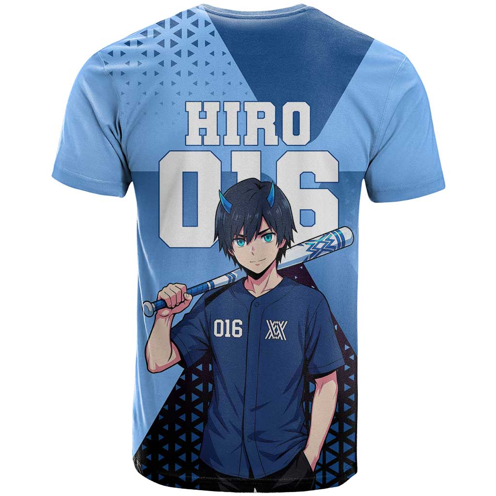 Hiro T Shirt Geometric Blue Baseball Anime Style