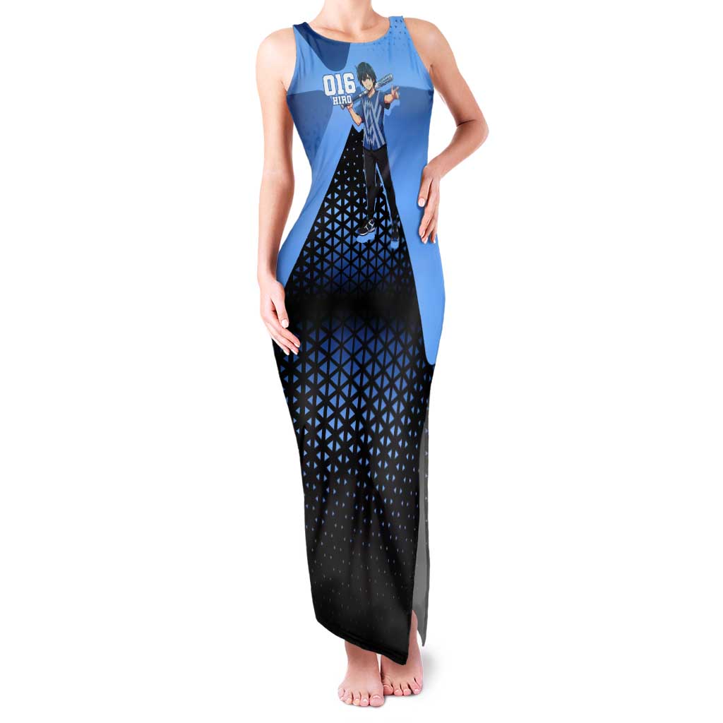 Hiro Tank Maxi Dress Geometric Blue Baseball Anime Style