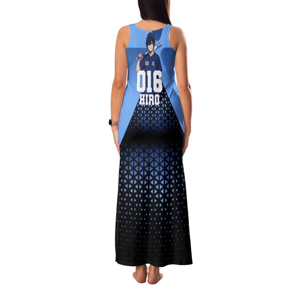 Hiro Tank Maxi Dress Geometric Blue Baseball Anime Style