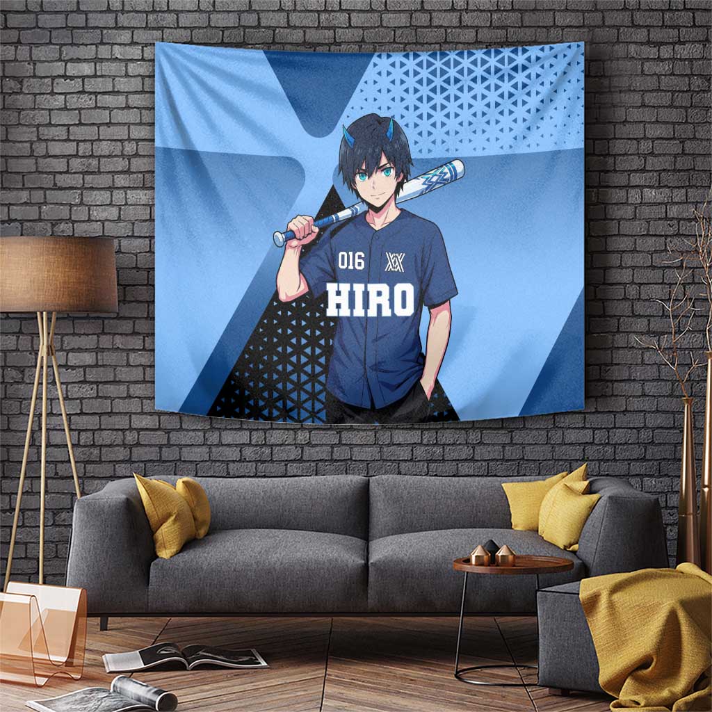 Hiro Tapestry Geometric Blue Baseball Anime Style