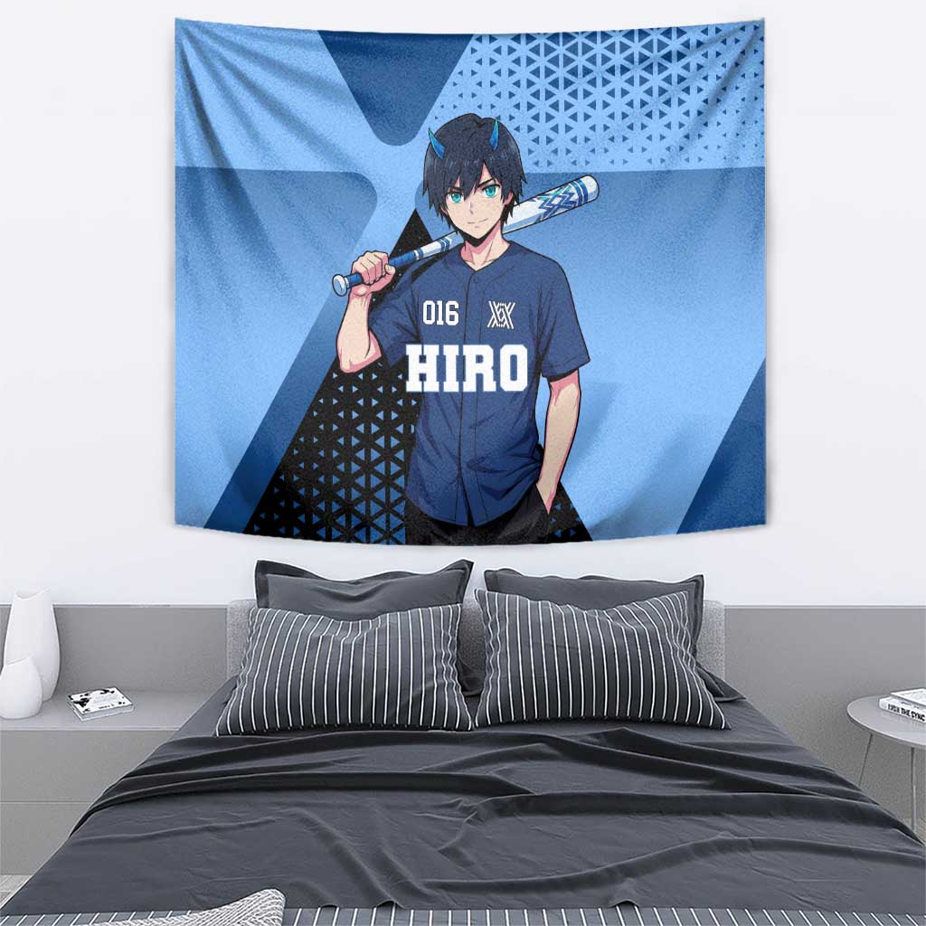 Hiro Tapestry Geometric Blue Baseball Anime Style