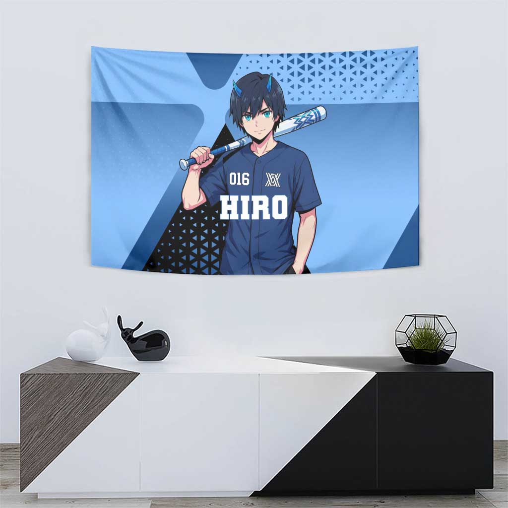 Hiro Tapestry Geometric Blue Baseball Anime Style