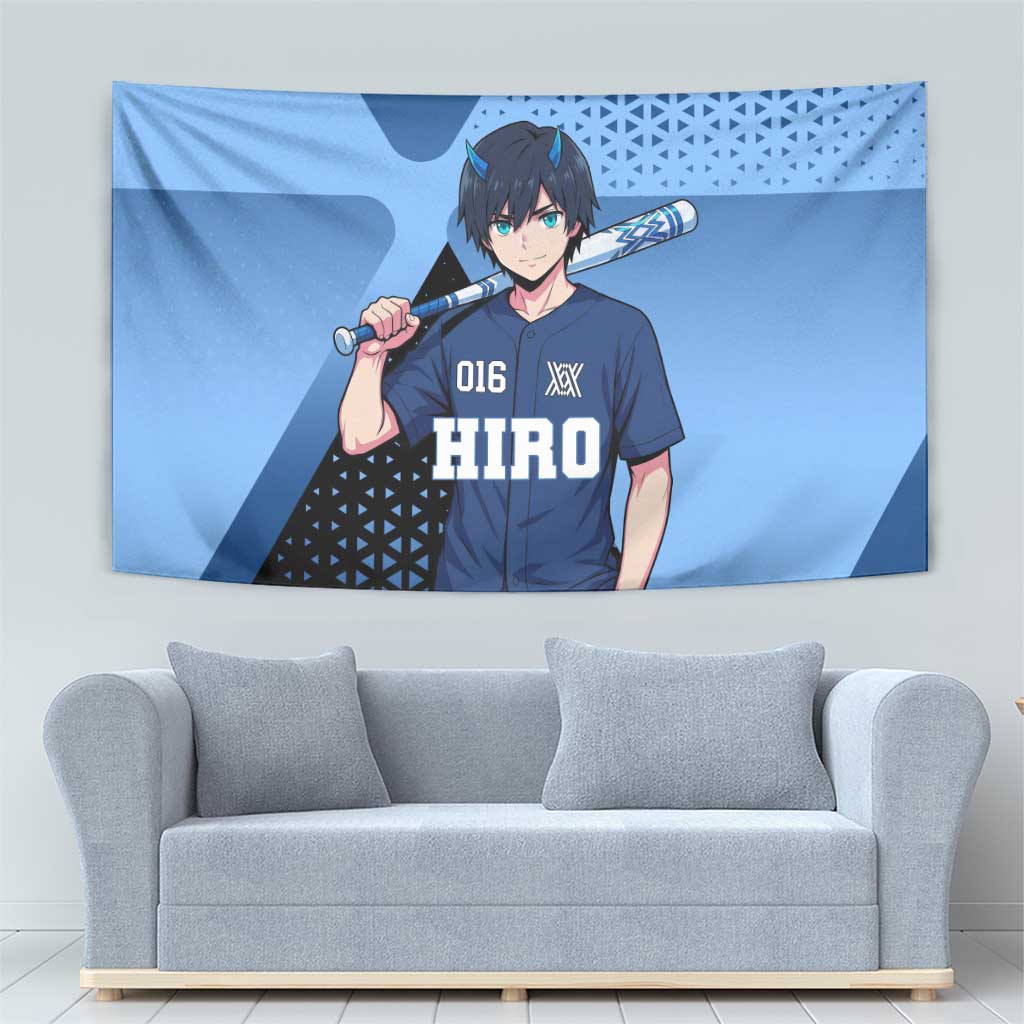 Hiro Tapestry Geometric Blue Baseball Anime Style