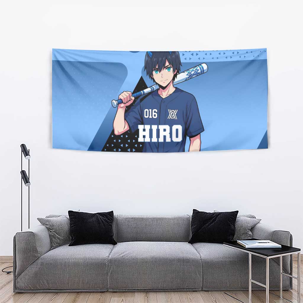 Hiro Tapestry Geometric Blue Baseball Anime Style