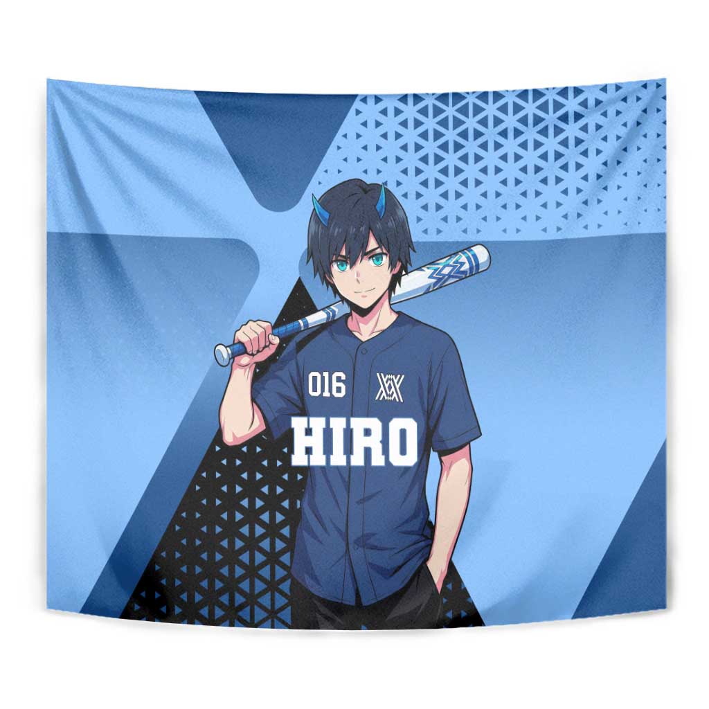Hiro Tapestry Geometric Blue Baseball Anime Style