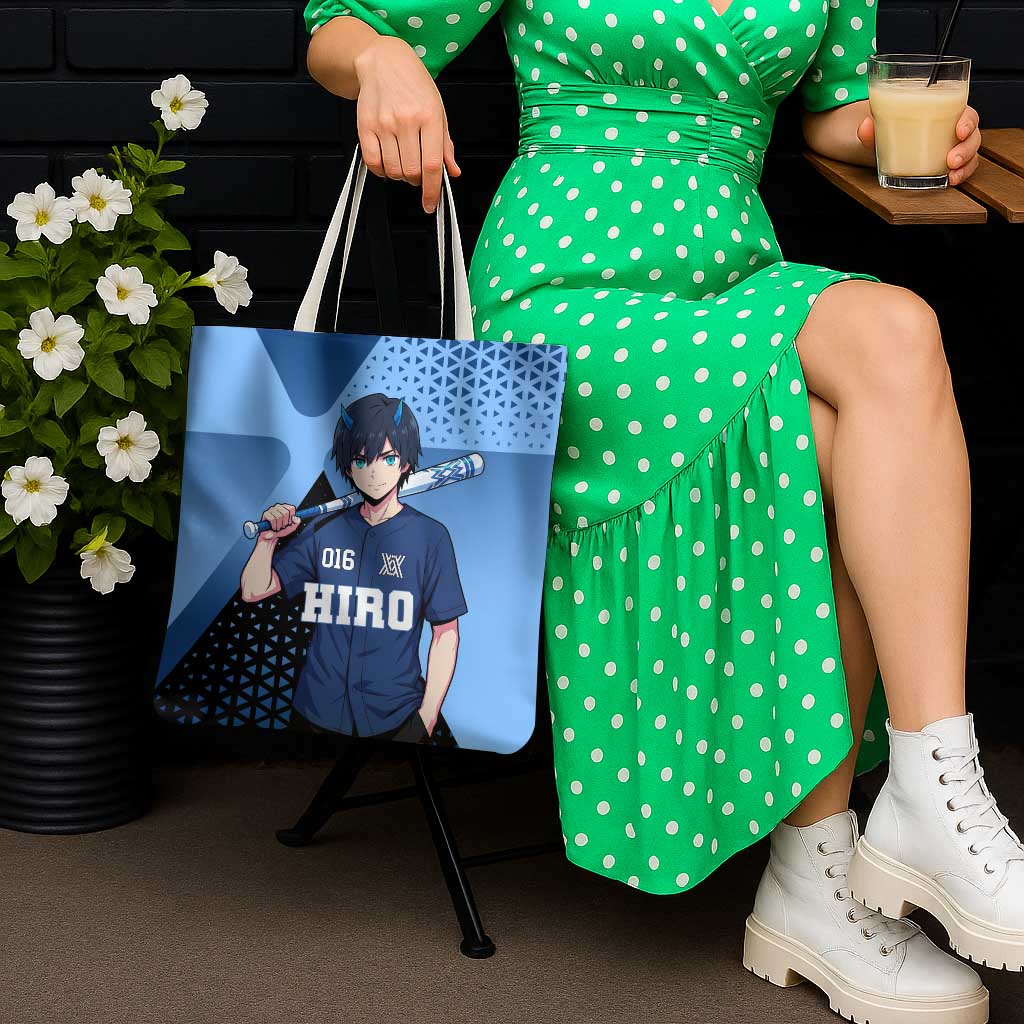 Hiro Tote Bag Geometric Blue Baseball Anime Style