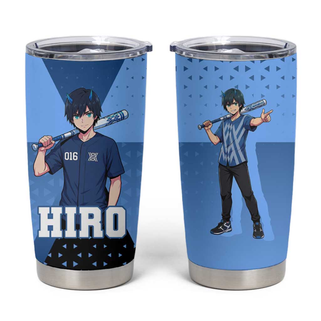 Hiro Tumbler Cup Geometric Blue Baseball Anime Style