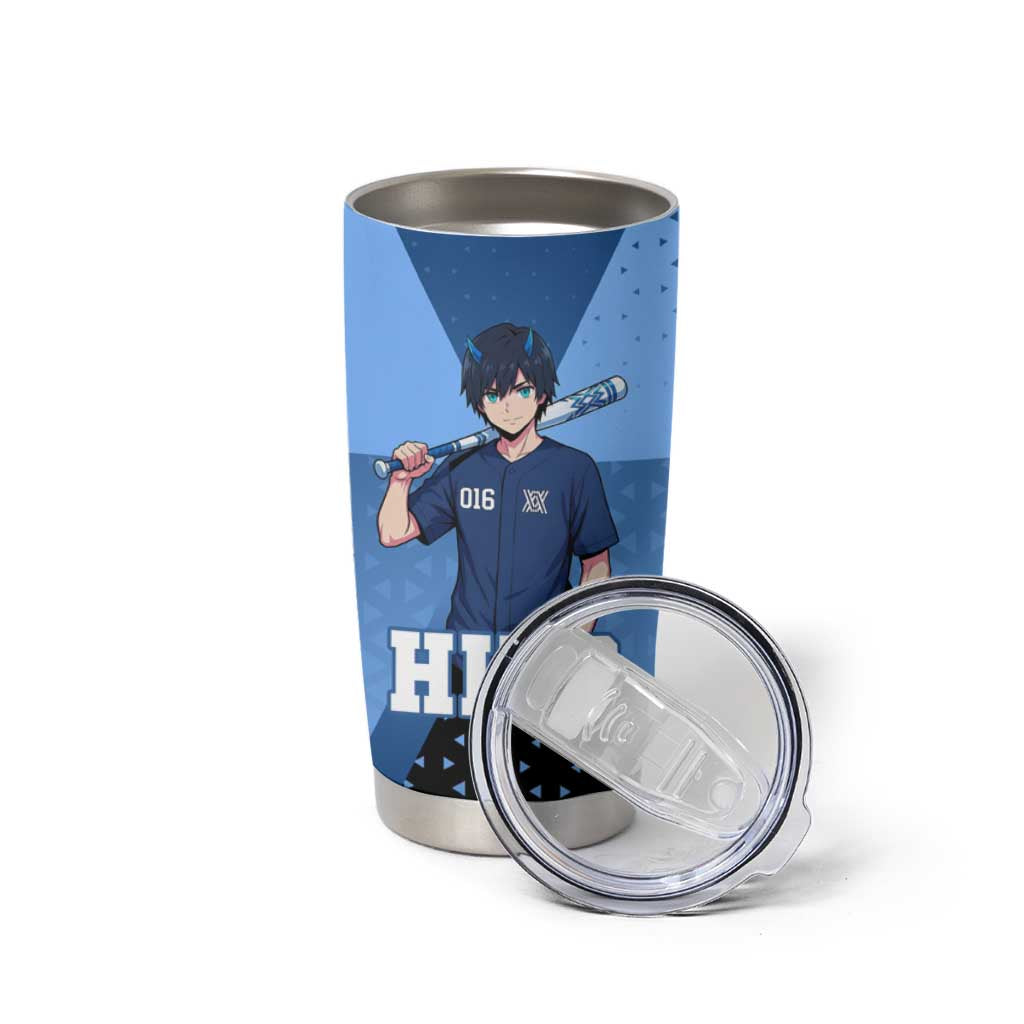Hiro Tumbler Cup Geometric Blue Baseball Anime Style