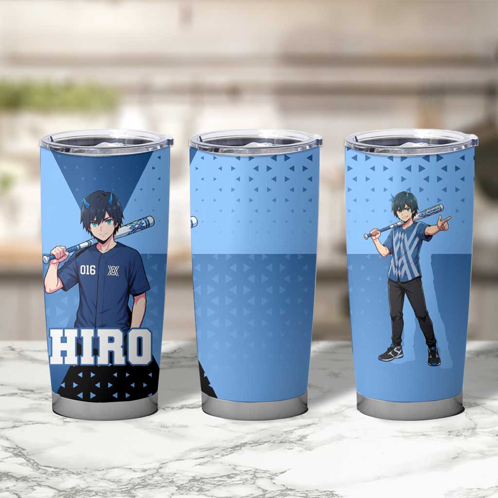 Hiro Tumbler Cup Geometric Blue Baseball Anime Style