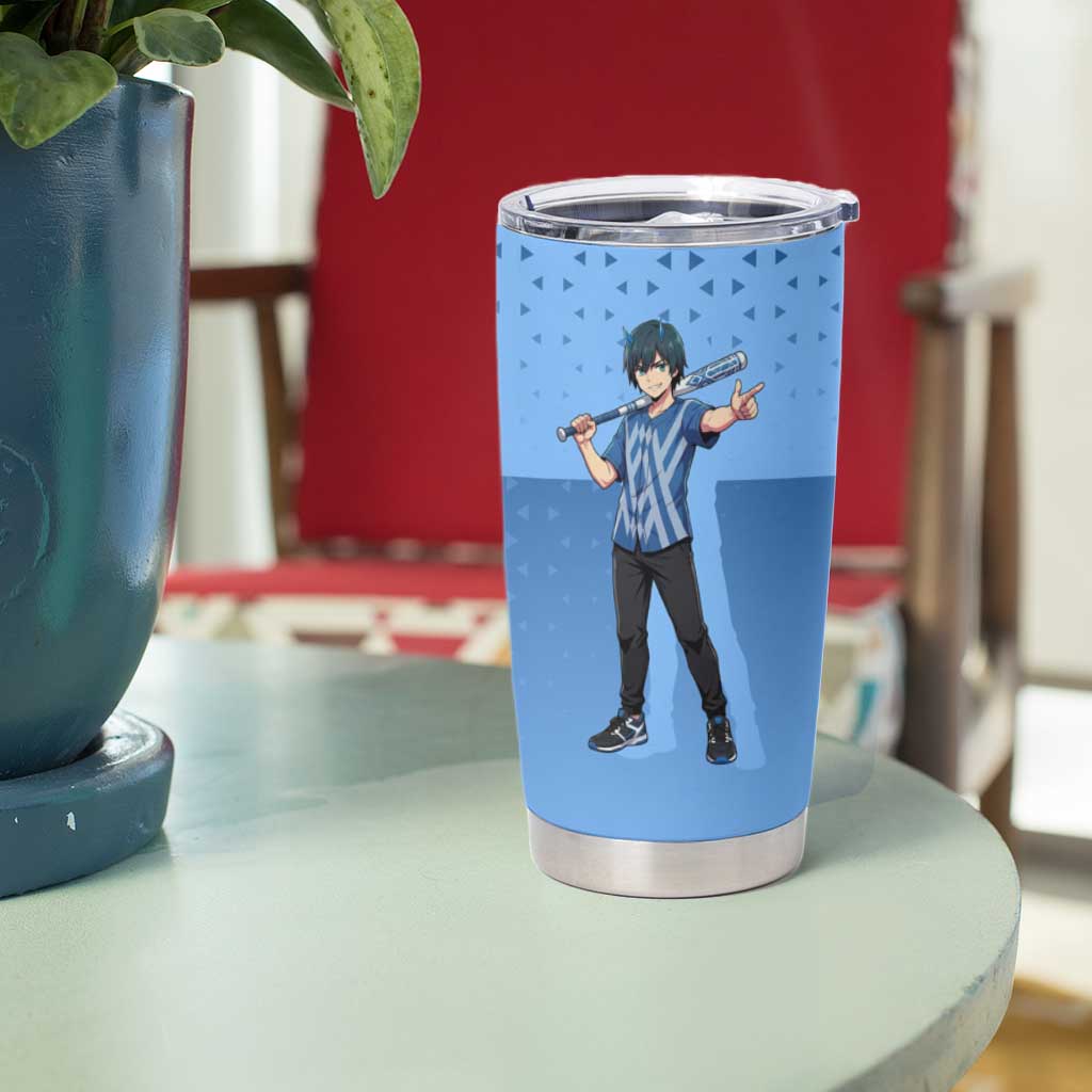 Hiro Tumbler Cup Geometric Blue Baseball Anime Style