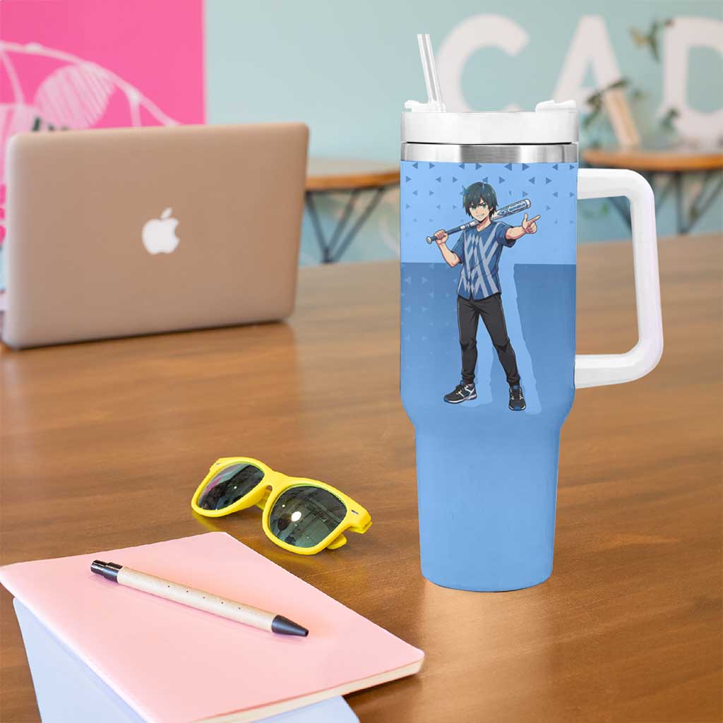 Hiro Tumbler With Handle Geometric Blue Baseball Anime Style