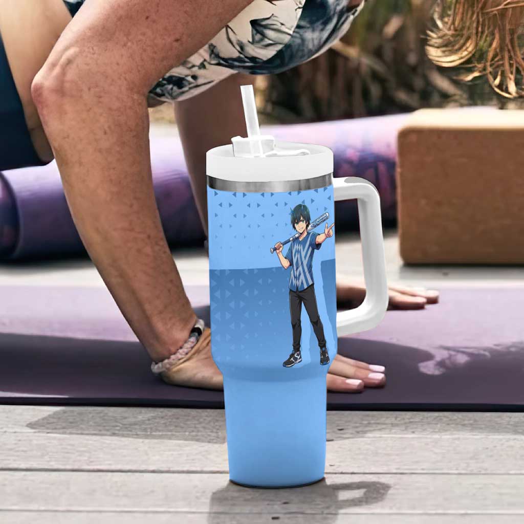 Hiro Tumbler With Handle Geometric Blue Baseball Anime Style