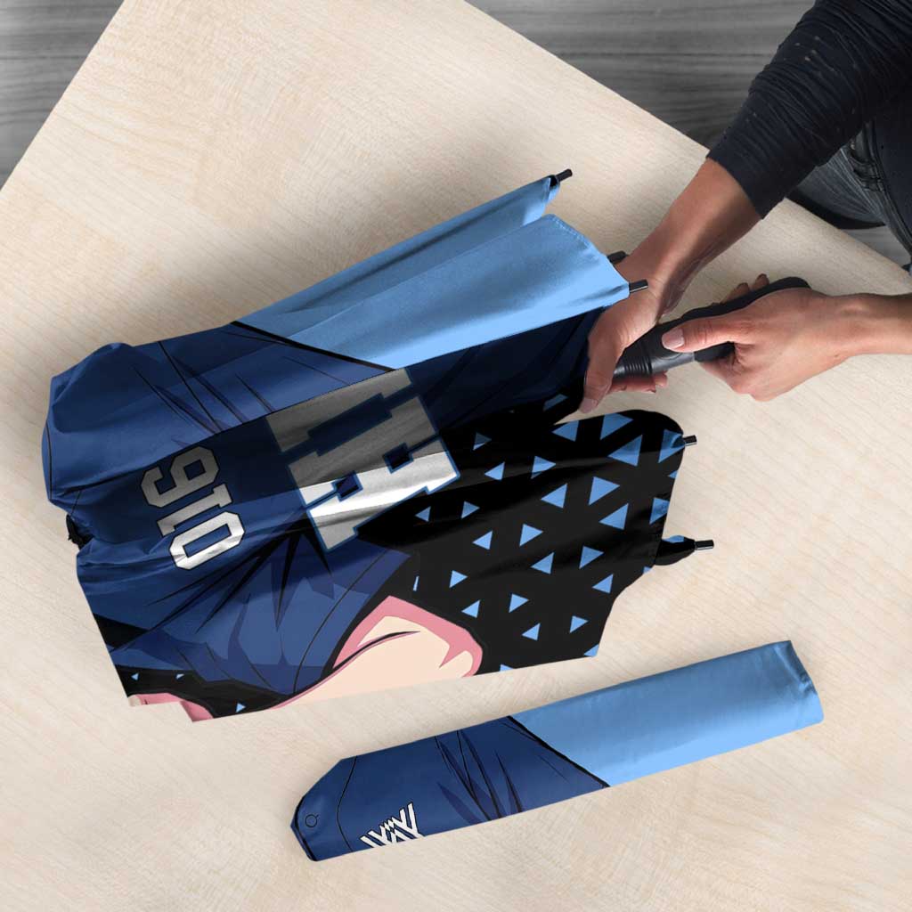 Hiro Umbrella Geometric Blue Baseball Anime Style