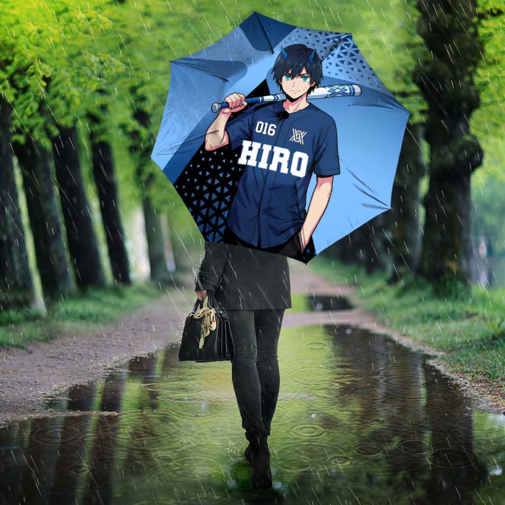 Hiro Umbrella Geometric Blue Baseball Anime Style