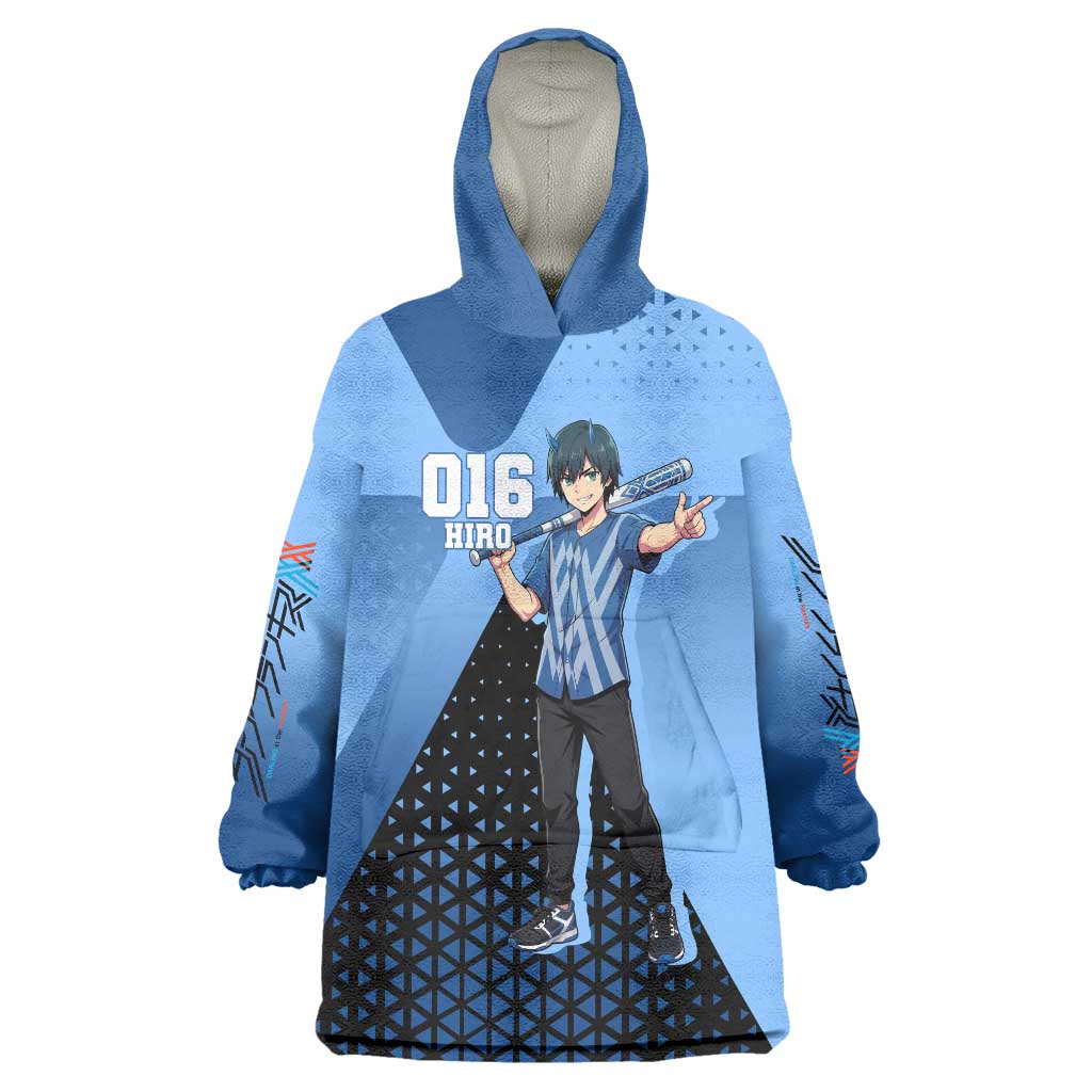 Hiro Wearable Blanket Hoodie Geometric Blue Baseball Anime Style