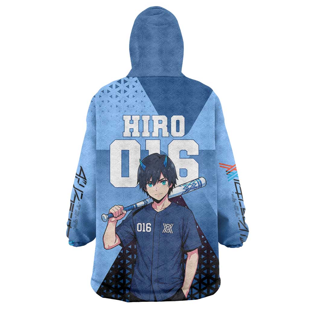 Hiro Wearable Blanket Hoodie Geometric Blue Baseball Anime Style