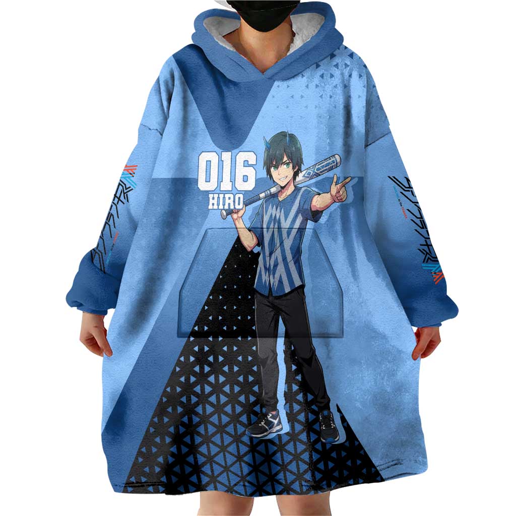 Hiro Wearable Blanket Hoodie Geometric Blue Baseball Anime Style