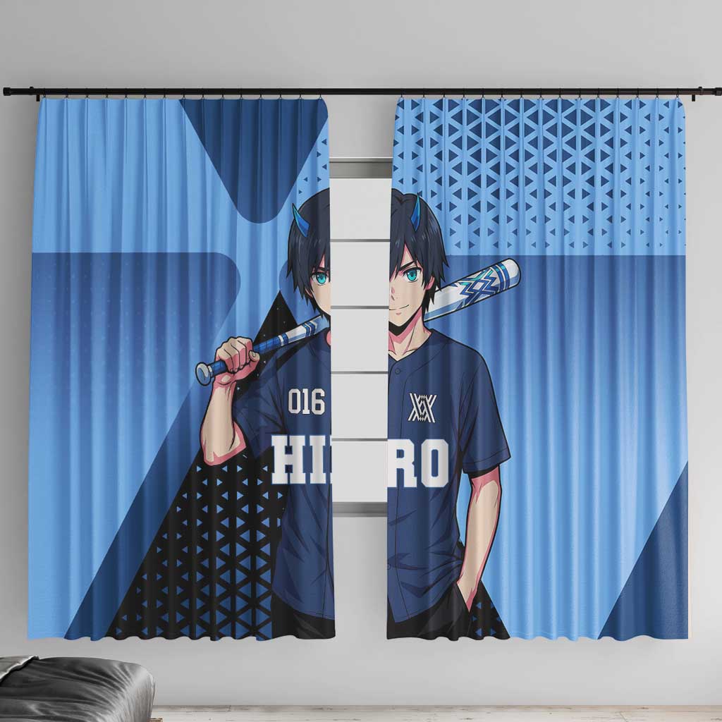 Hiro Window Curtain Geometric Blue Baseball Anime Style