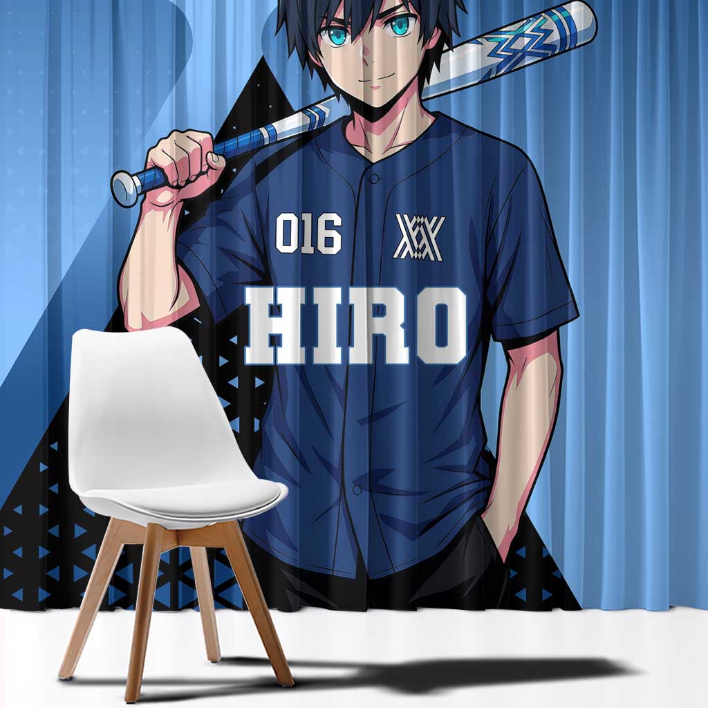 Hiro Window Curtain Geometric Blue Baseball Anime Style