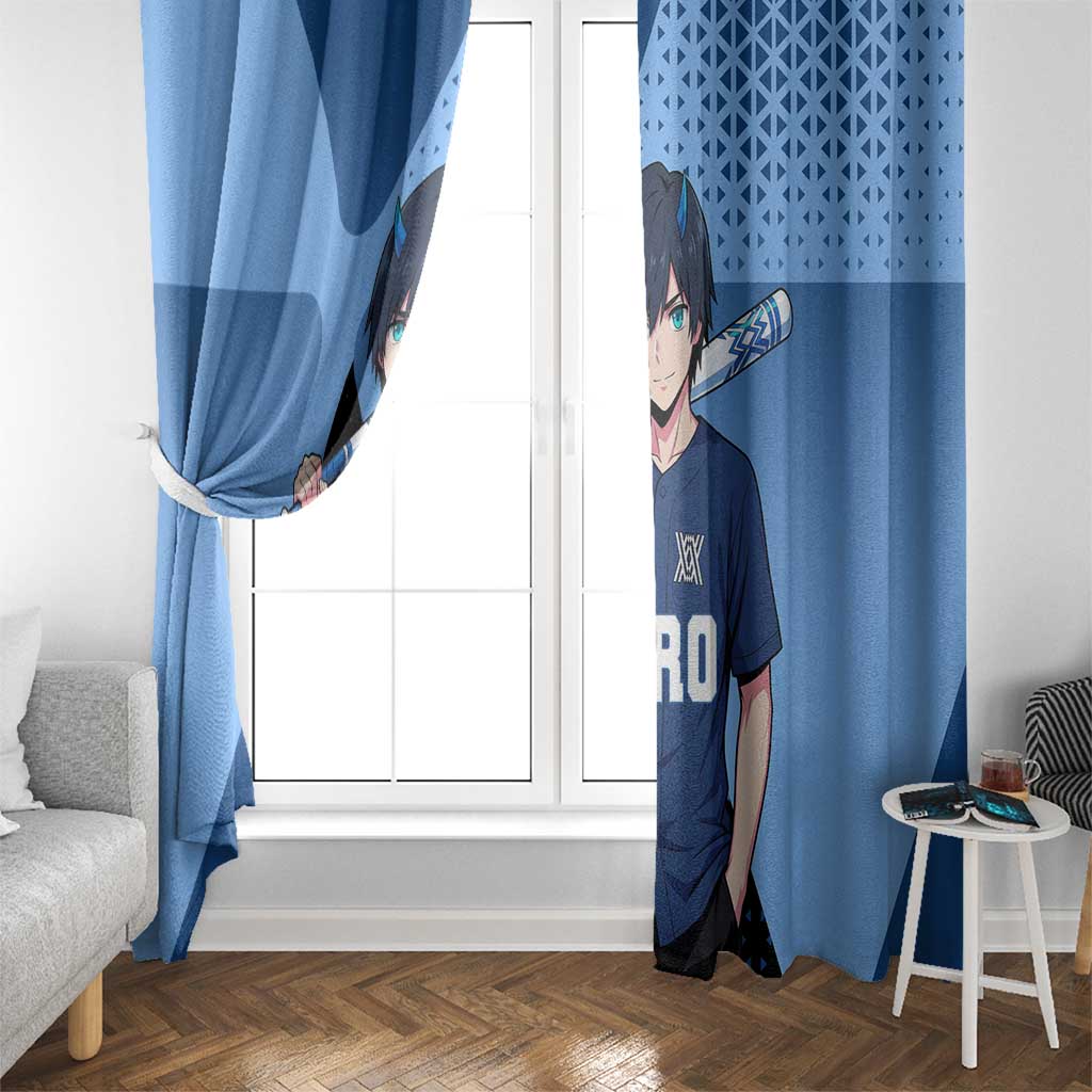 Hiro Window Curtain Geometric Blue Baseball Anime Style