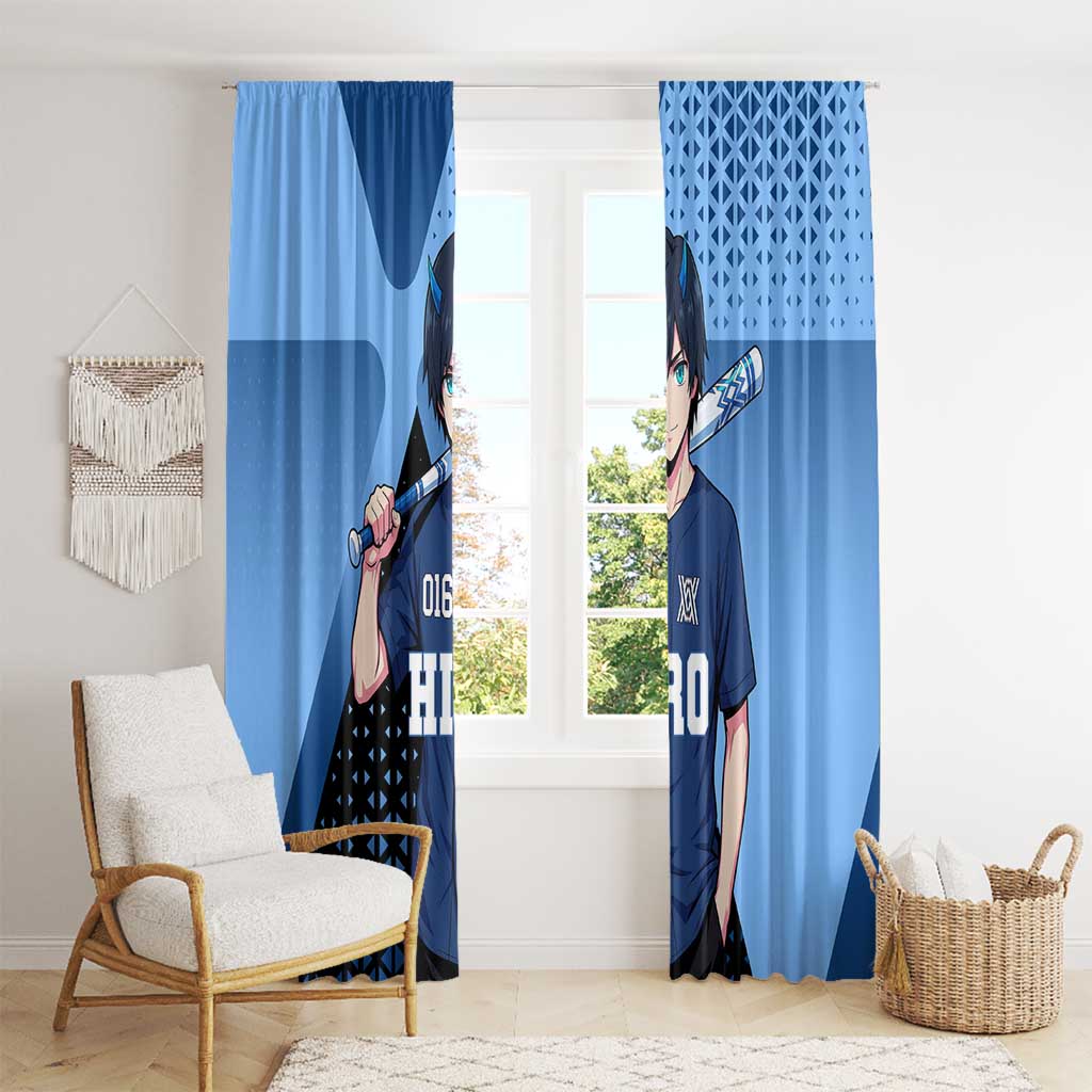 Hiro Window Curtain Geometric Blue Baseball Anime Style