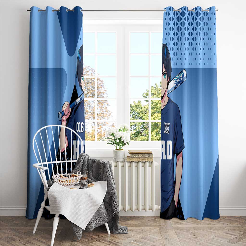 Hiro Window Curtain Geometric Blue Baseball Anime Style
