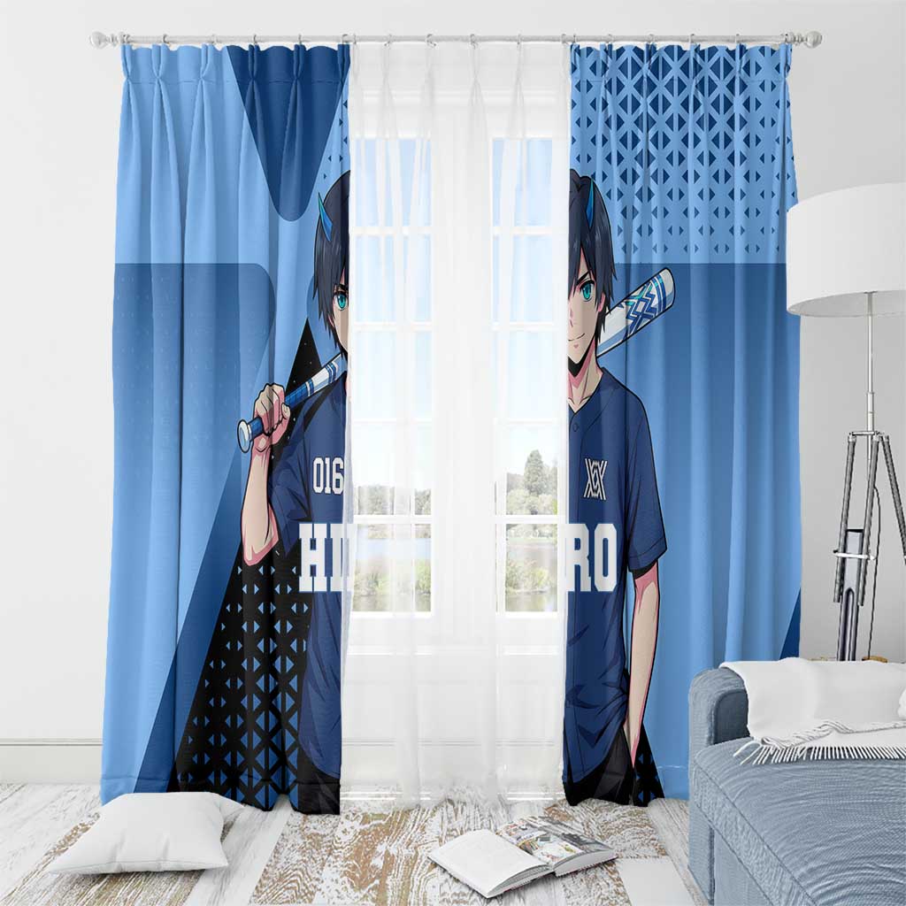 Hiro Window Curtain Geometric Blue Baseball Anime Style