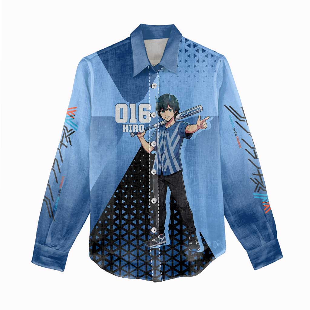 Hiro Women Casual Shirt Geometric Blue Baseball Anime Style