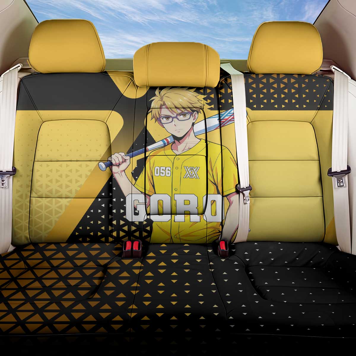 Goro Back Car Seat Cover Yellow Black Baseball Anime Crossover