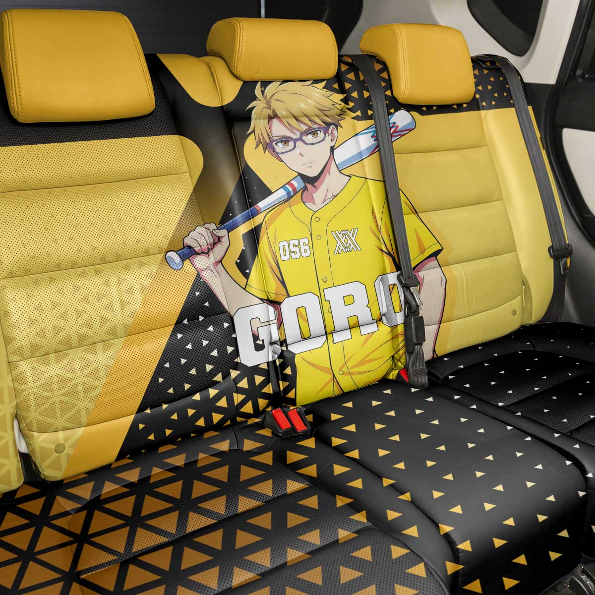 Goro Back Car Seat Cover Yellow Black Baseball Anime Crossover