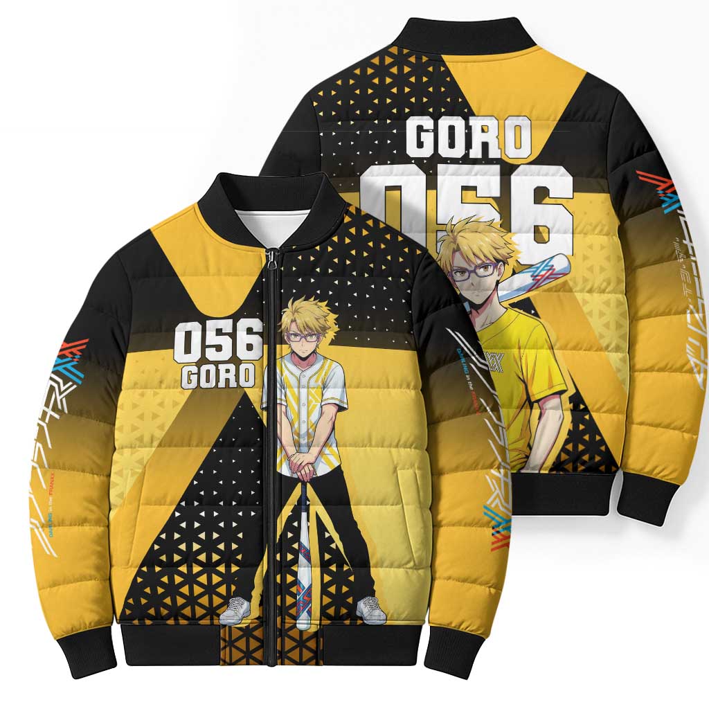 Goro Bomber Puffer Jacket Yellow Black Baseball Anime Crossover