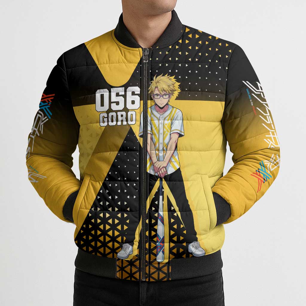 Goro Bomber Puffer Jacket Yellow Black Baseball Anime Crossover