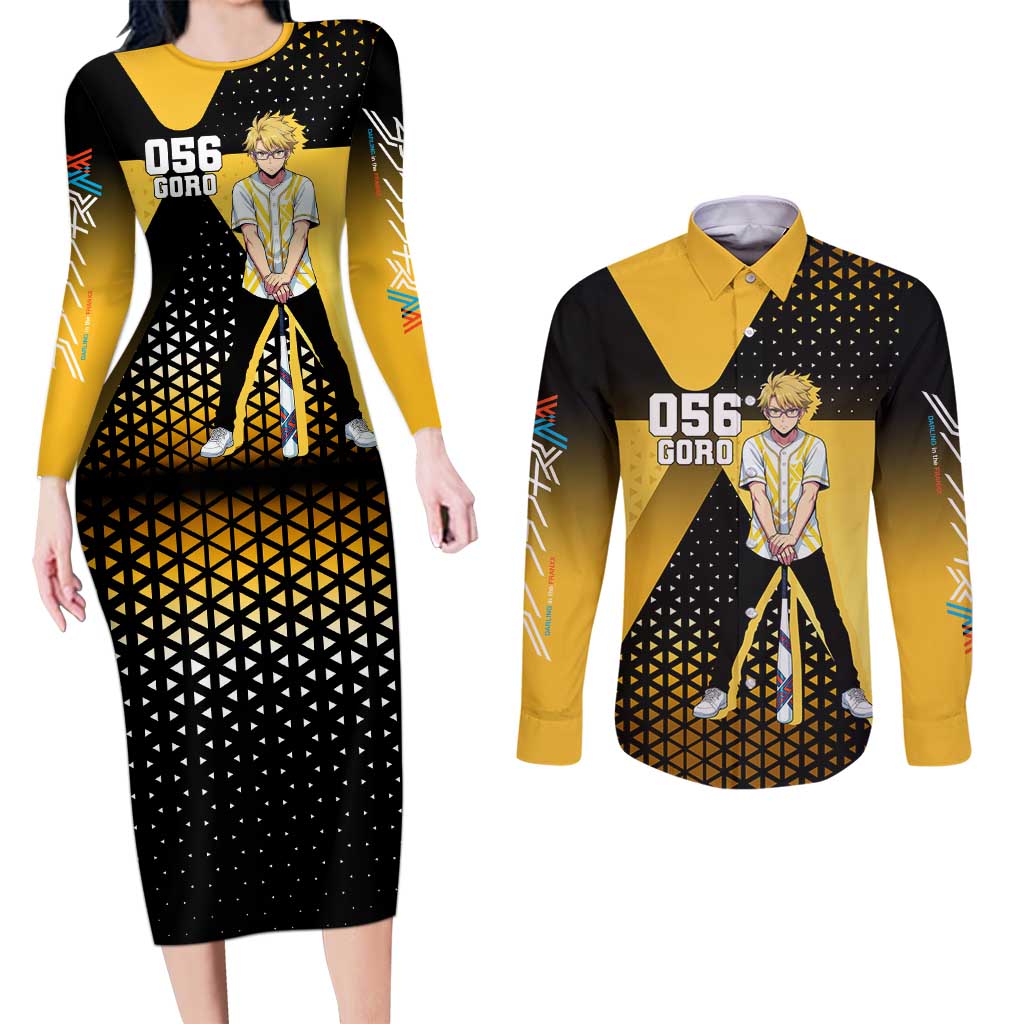 Goro Couples Matching Long Sleeve Bodycon Dress and Long Sleeve Button Shirt Yellow Black Baseball Anime Crossover
