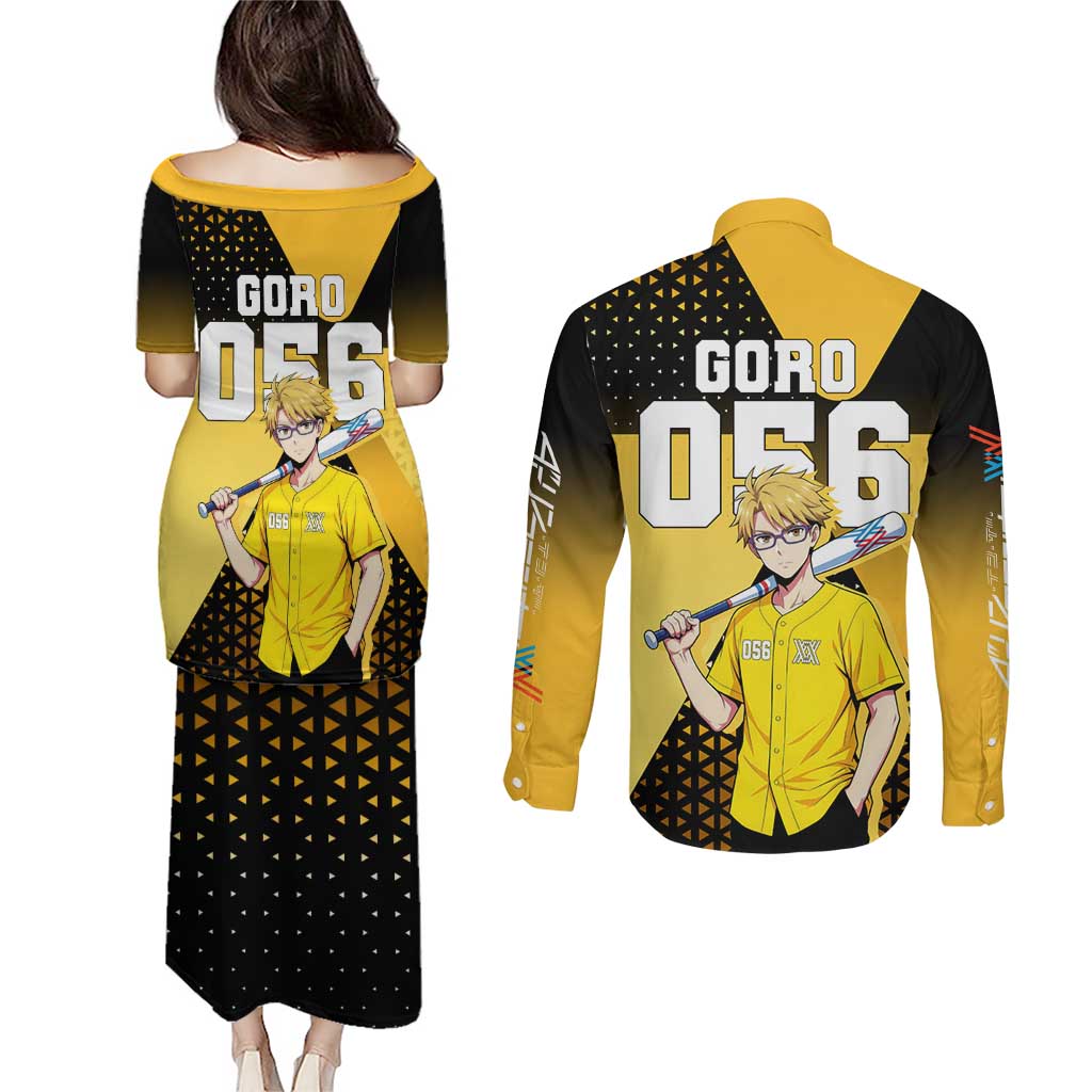 Goro Couples Matching Puletasi and Long Sleeve Button Shirt Yellow Black Baseball Anime Crossover